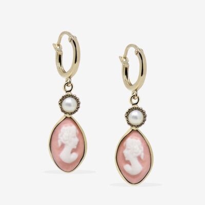 Isabella Gold-plated Pink Cameo Hoop Earrings