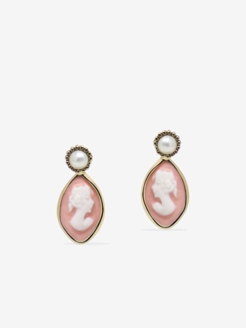 Isabella Gold-plated Pink Cameo Stud Earrings
