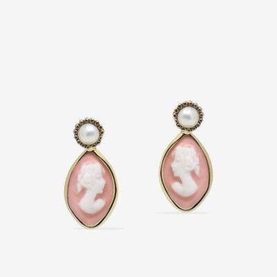 Isabella Gold-plated Pink Cameo Stud Earrings