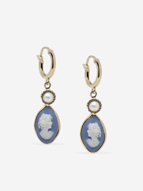 Isabella Gold-plated Sky Blue Cameo Hoop Earrings