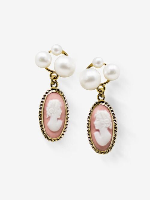 Lilith Gold-plated Pink Cameo And Pearl Stud Earrings