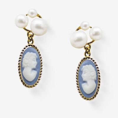 Lilith Gold-plated Sky Blue And Pearl Stud Earrings