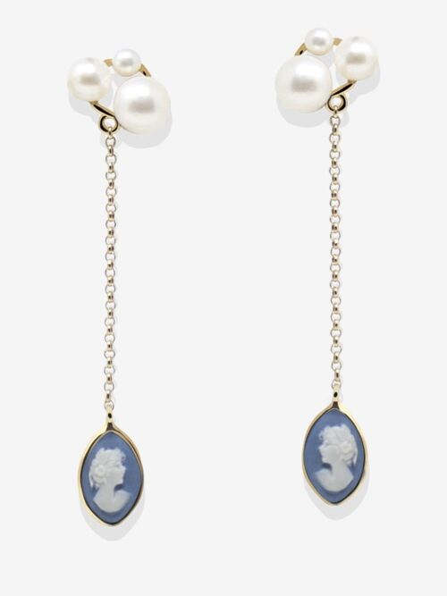 Lilith Gold-plated Sky Blue Cameo And Pearl Drop Earrings