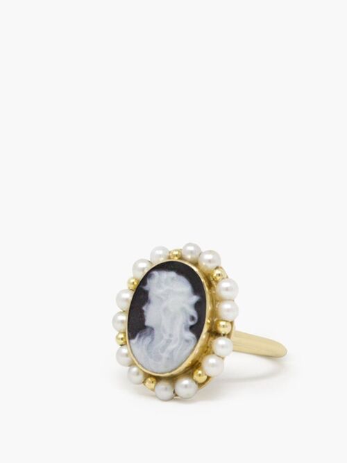 Little Lovelies Black Cameo & Pearl Ring