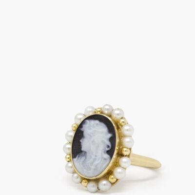 Little Lovelies Black Cameo & Pearl Ring