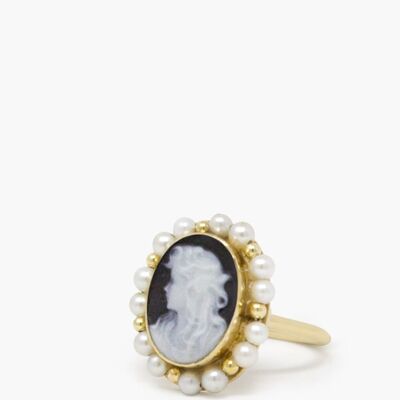 Anillo Little Lovelies con camafeo negro y perla