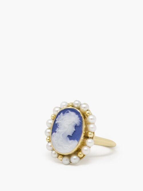 Little Lovelies Blue Cameo & Pearl Ring