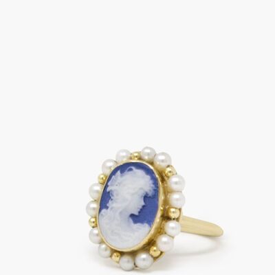 Little Lovelies Blue Cameo & Pearl Ring