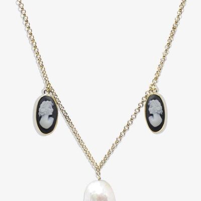 Medea Gold-plated Black Cameo And Pearl Necklace