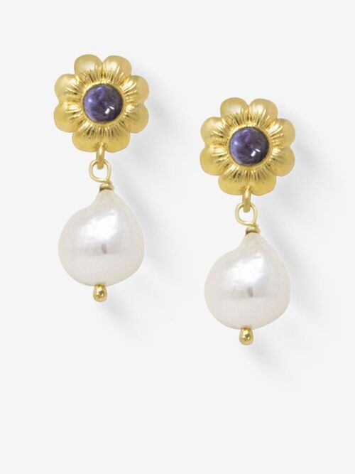 Mini Flower Gold-plated Iolite Earrings