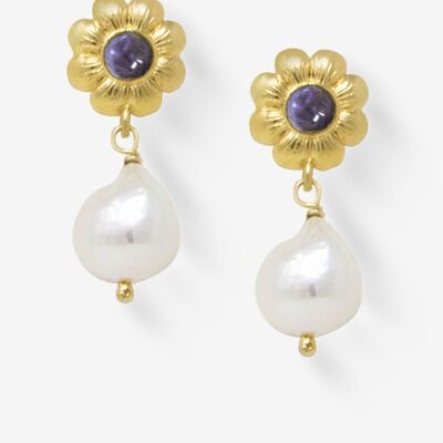 Mini Flower Gold-plated Iolite Earrings