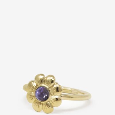 Vergoldeter Iolith-Ring mit Mini-Blume