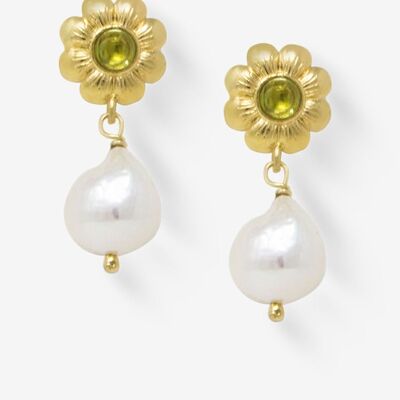Mini Flower Gold-plated Peridot Earrings