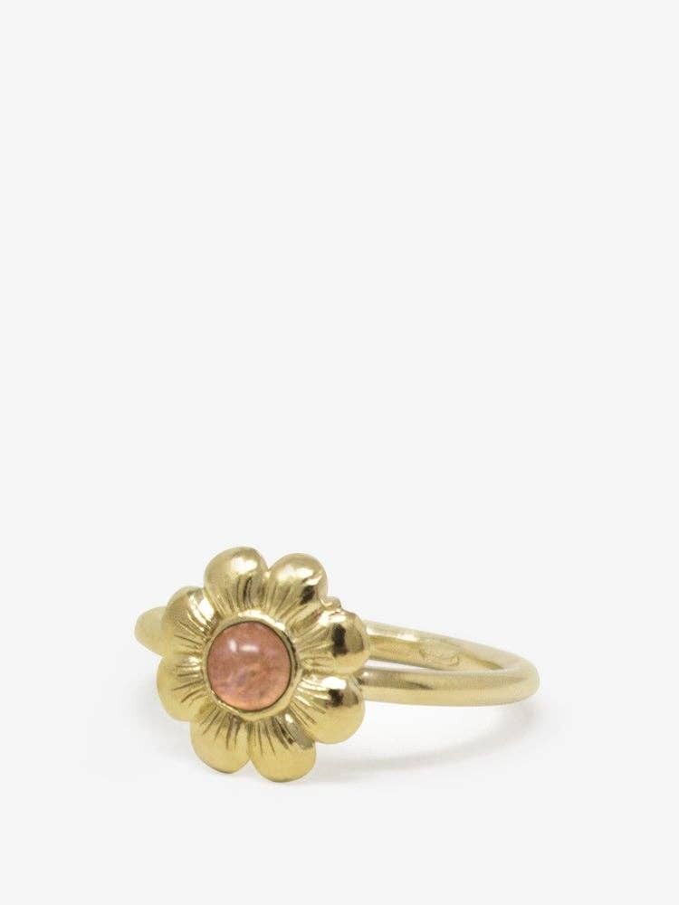 Anello in tormalina rosa con fiore mini placcato oro
