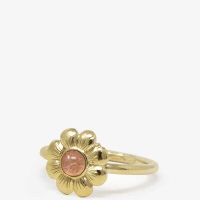 Vergoldeter rosafarbener Turmalin-Ring mit Mini-Blume