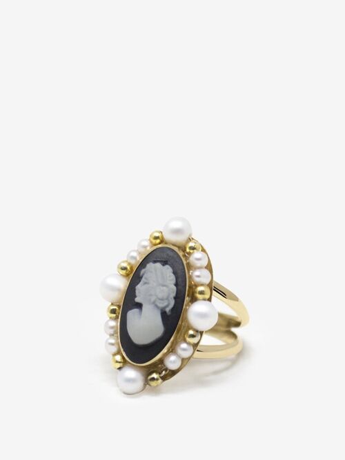 Ophelia Gold-plated Black Cameo Ring