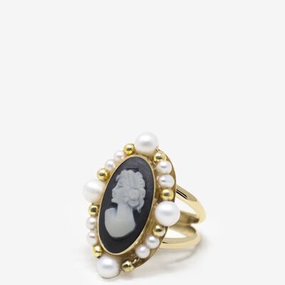 Ophelia Vergoldeter Ring mit schwarzer Kamee