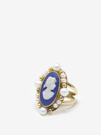 Bague camée bleue en plaqué or Ophelia 1