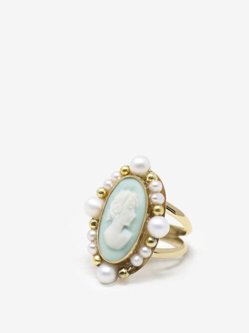 Ophelia Gold-plated Green Cameo Ring