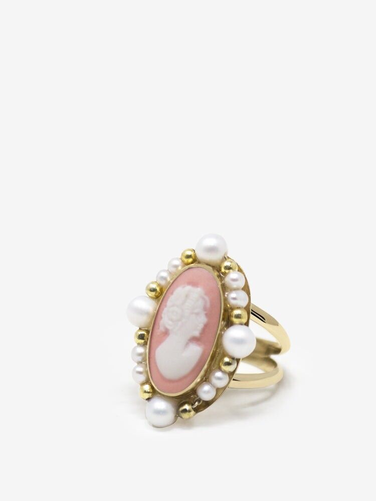 Anello con cammeo rosa placcato oro Ophelia