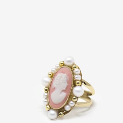 Anello con cammeo rosa placcato oro Ophelia