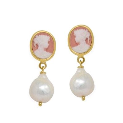 Pink Mini Cameo & Pearls Earrings