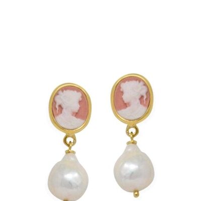 Pink Mini Cameo & Pearls Earrings