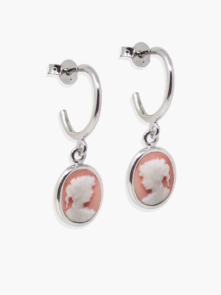 Pink Mini Cameo Hoop Earrings