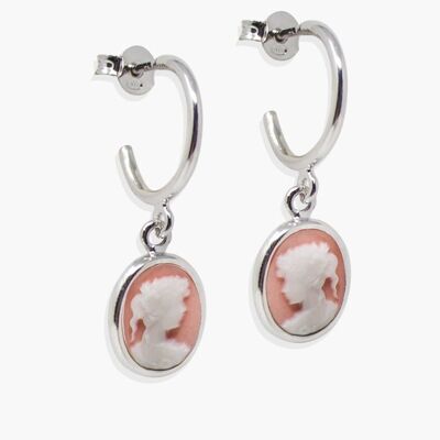 Boucles d'oreilles créoles mini camées roses