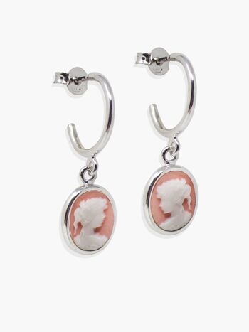 Boucles d'oreilles créoles mini camées roses 1