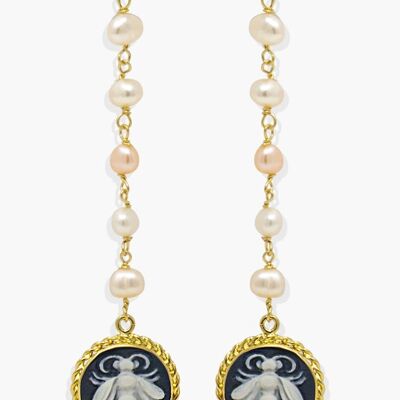 Queen Bee Cameo & Pearl Dangle Earrings