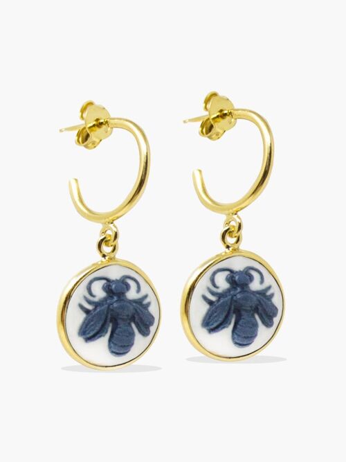 Queen Bee Cameo Mini Hoop Earrings