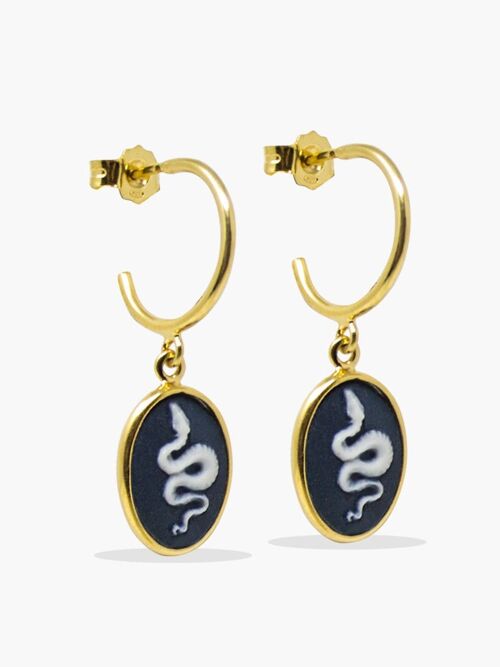 Snake Cameo Mini Hoop Earrings