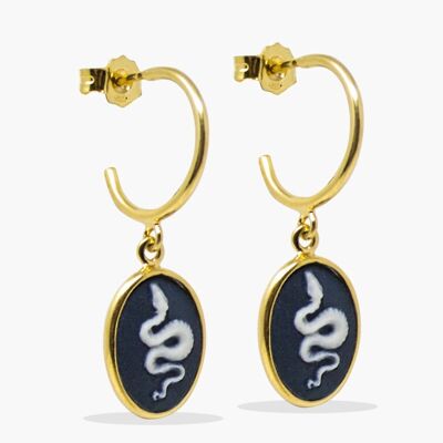 Snake Cameo Mini Hoop Earrings