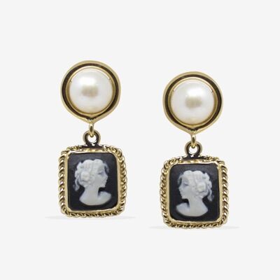 The Beloved Gold-plated Black Cameo And Pearl Earrings