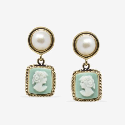 The Beloved Gold-plated Green Cameo And Pearl Earrings