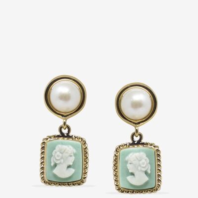 The Beloved Gold-plated Green Cameo And Pearl Earrings