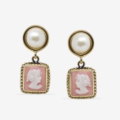 Pendientes de perlas y camafeo rosa chapados en oro The Beloved