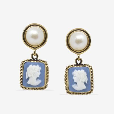 The Beloved Gold-plated Sky Blue Cameo And Pearl Earrings