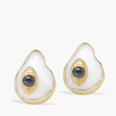 The Eye Vergoldete Ohrstecker mit blauen Saphiren und Perlen