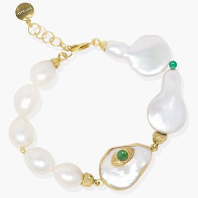 Pulsera The Eye con esmeraldas y perlas chapadas en oro