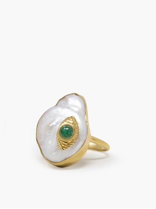 The Eye Gold-plated Emerald & Pearl Ring