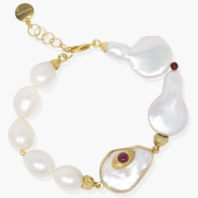 Bracelet plaqué or rubis et perles The Eye