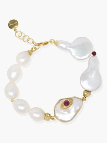 Bracelet plaqué or rubis et perles The Eye 1