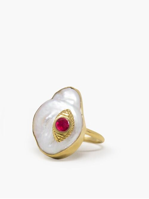 The Eye Gold-plated Ruby & Pearl Ring