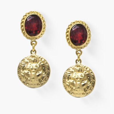The Lion Gold-plated Garnet Earrings