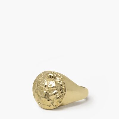 Anillo de sello bañado en oro El León