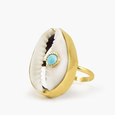 Turquoise & Cowrie Shell Ring