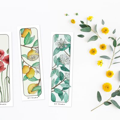 Set of 3 bookmarks - Watercolor - Flowers & Nature - Book accessories - Colorful illustration