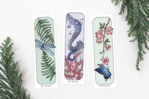 Lot de 3 marque-pages - Aquarelle - Fleurs & Natures - Accessoires livre - Illustration colorée